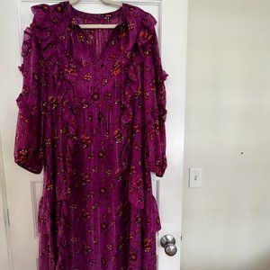 Ulla Johnson Maroon and purple long sleeve floral dress - size 4